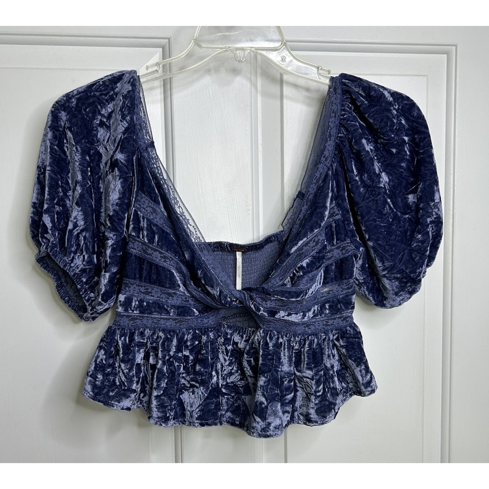 Free People Yours Truly Velvet Blouse Women's XS Babydoll Wild Moon Whimsy Fairy